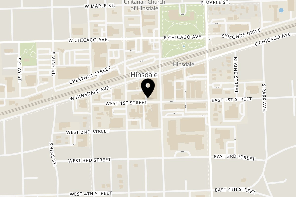 Map showing the location of Altamura Pizza on 9 W 1st St in Hinsdale